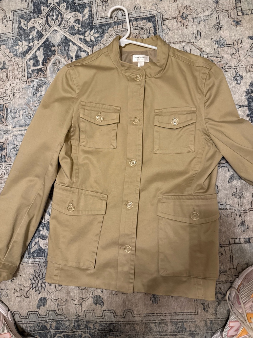 Beige Khaki Cargo Jacket Sz L Utility